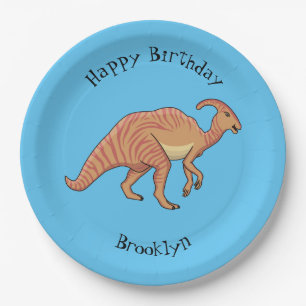 Cute parasaurolophus dinosaur cartoon illustration paper plate