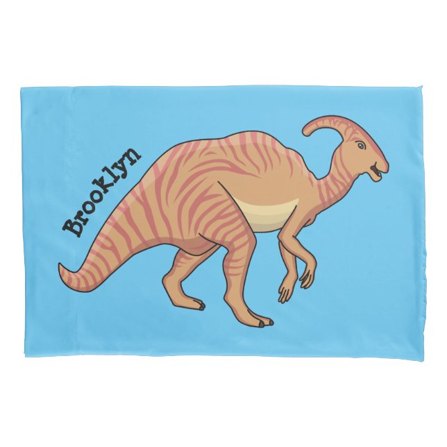 Cute parasaurolophus dinosaur cartoon illustration pillowcase (Front)
