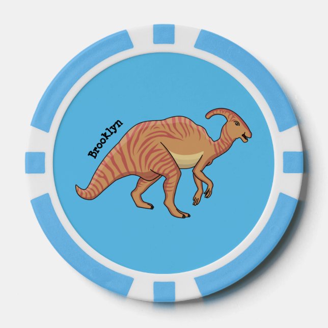 Cute parasaurolophus dinosaur cartoon illustration poker chips (Front)