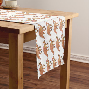 Cute parasaurolophus dinosaur cartoon illustration short table runner