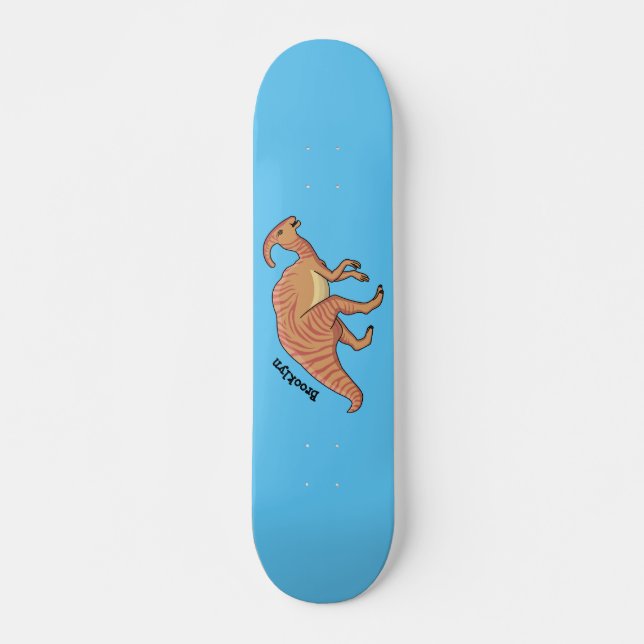 Cute parasaurolophus dinosaur cartoon illustration skateboard (Front)