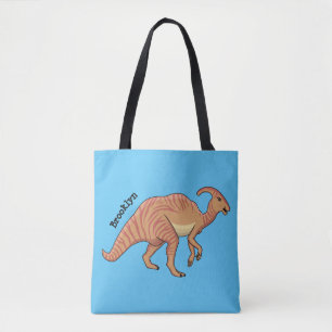 Cute parasaurolophus dinosaur cartoon illustration tote bag