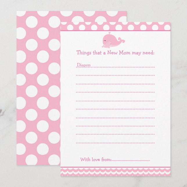 Cute Parent & Baby Whale Advice List for New Moms Invitation (Front/Back)