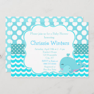 Cute Parent & Baby Whale Blue Boy Baby Shower Invitation