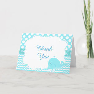 Cute Parent & Baby Whale Blue Boy Baby Thank You Card