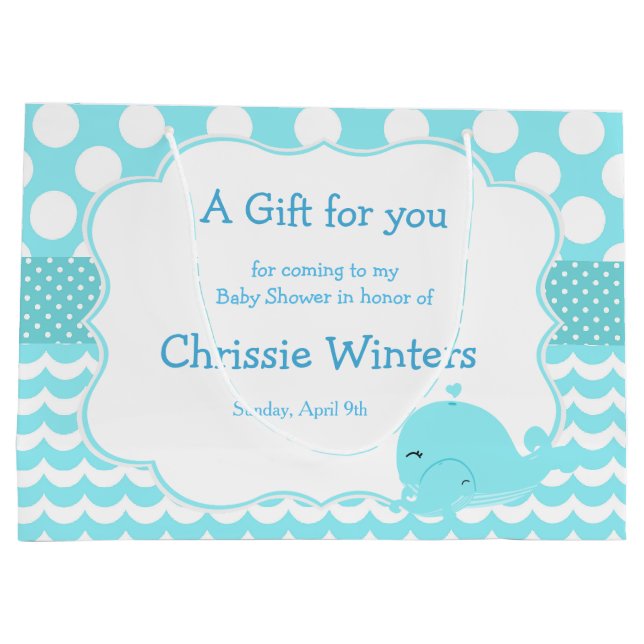 Cute Parent & Baby Whale Blue Boy Baby Thank You Large Gift Bag (Back)