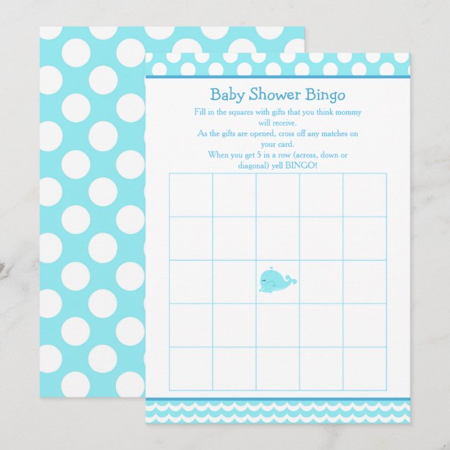 Cute Parent & Baby Whale Blue Boy Bingo Invitation (Front/Back)
