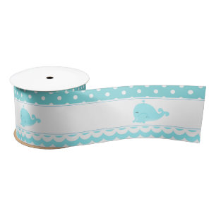 Cute Parent & Baby Whale Blue Boy Satin Ribbon