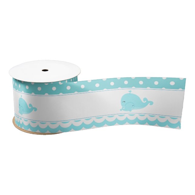 Cute Parent & Baby Whale Blue Boy Satin Ribbon (Spool)