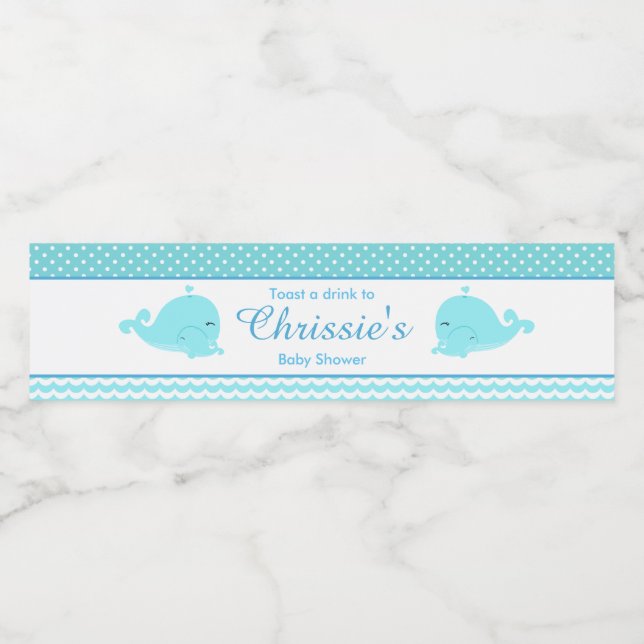 Cute Parent & Baby Whale Blue Boy Water Bottle Label (Single Label)