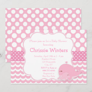 Cute Parent & Baby Whale Pink Girl Baby Shower Invitation