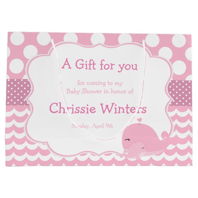 Cute Parent & Baby Whale Pink Girl Baby Thank You Large Gift Bag (Back)
