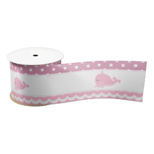 Cute Parent & Baby Whale Pink Girl Satin Ribbon