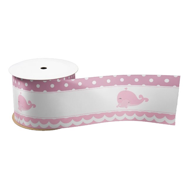 Cute Parent & Baby Whale Pink Girl Satin Ribbon (Spool)