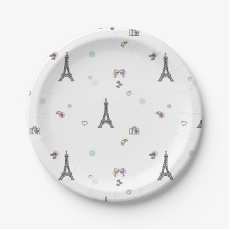 Cute Paris France Eiffel Tower Pattern Paper Plate