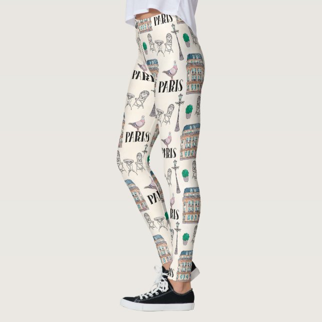 Cute Paris Street Scene | Watercolor |Landmark Leggings (Left)
