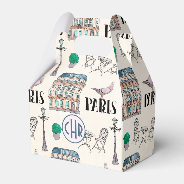 Cute Paris Street Scene | Watercolor Monogram Favour Box (Back Side)