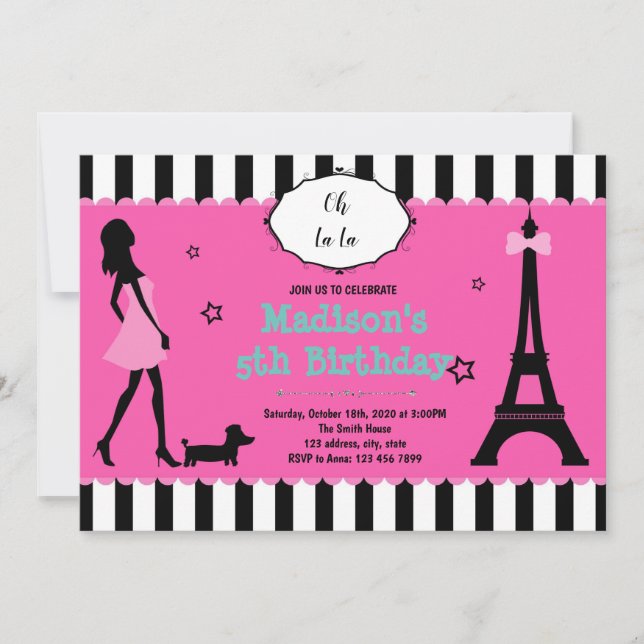 Cute paris theme birthday party invitation (Front)