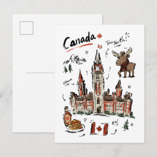 Cute Parliament Hill Canada Doodle Art Postcard