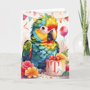 Cute parrot and cake, celebrating!   Card