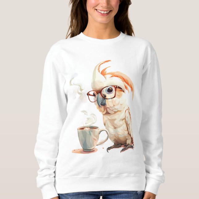 Cute parrot drinking coffee sweatshirt (Front)