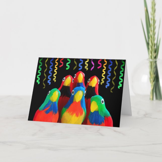 Cute Parrot Fest Birthday Card (Front)