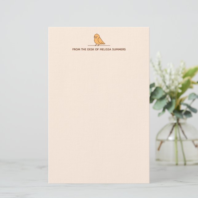 Cute Parrot Parakeet Bird Custom Text Beige Stationery (Standing Front)