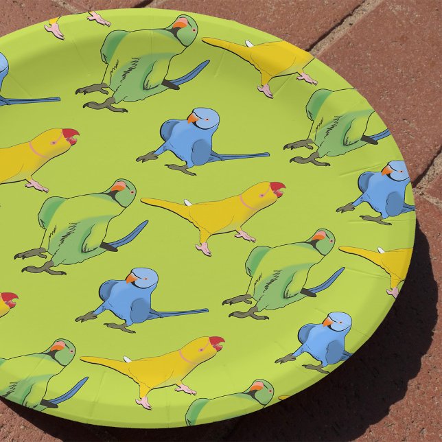 Cute Parrot Pattern Indian Ringneck Parakeet Green Paper Plate (Indian Ringneck Pet Parrots)
