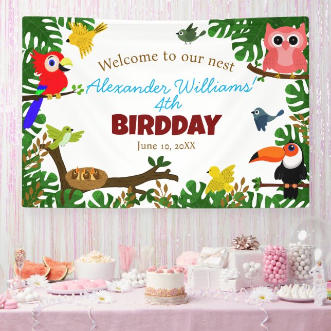 Cute Parrot Toucan Owl Summer Birds Birthday Banner (Party)