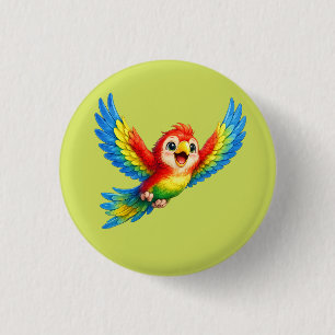 Cute Parrot with Big Eyes Happy Colourful Bird  3 Cm Round Badge