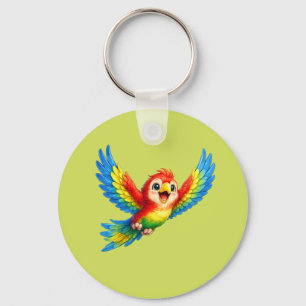 Cute Parrot with Big Eyes Happy Colourful Bird Key Ring