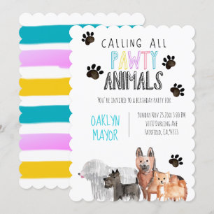 Cute party animal dog theme kid birthday invite