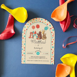 Cute Party Animals and Polka Dots Birthday Party Invitation