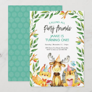 Cute party animals birthday invitation