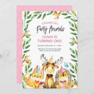 Cute party animals birthday invitation
