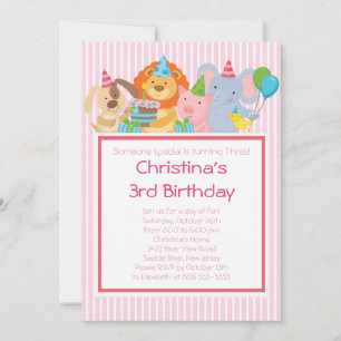 Cute Party Animals Birthday Party Invitations