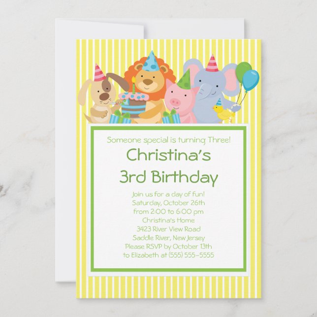 Cute Party Animals Birthday Party Invitations (Front)