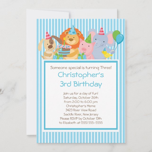Cute Party Animals Birthday Party Invitations (Front)