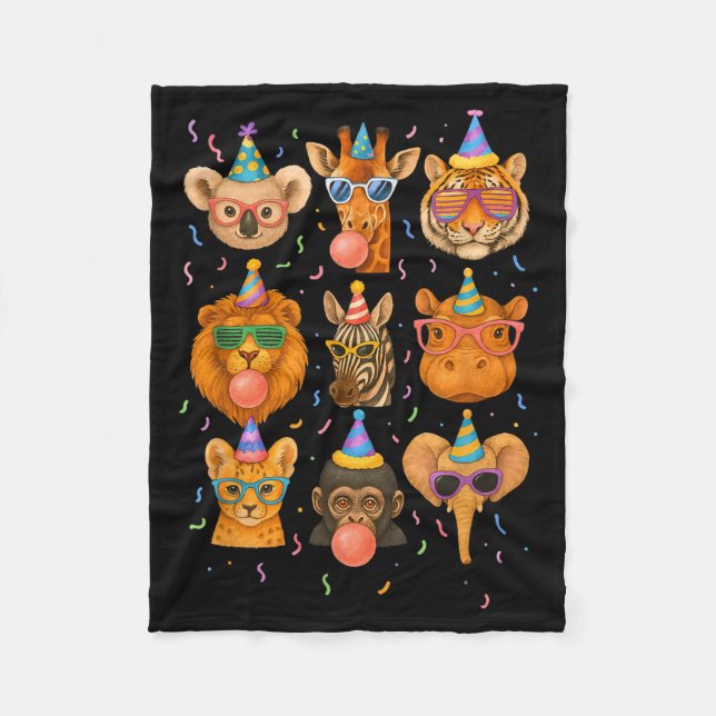 Cute Party Animals Birthday Wildlife Zoo Birthday  Fleece Blanket (Front)