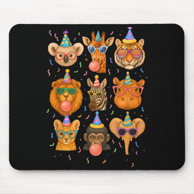 Cute Party Animals Birthday Wildlife Zoo Birthday  Mouse Mat (Front)