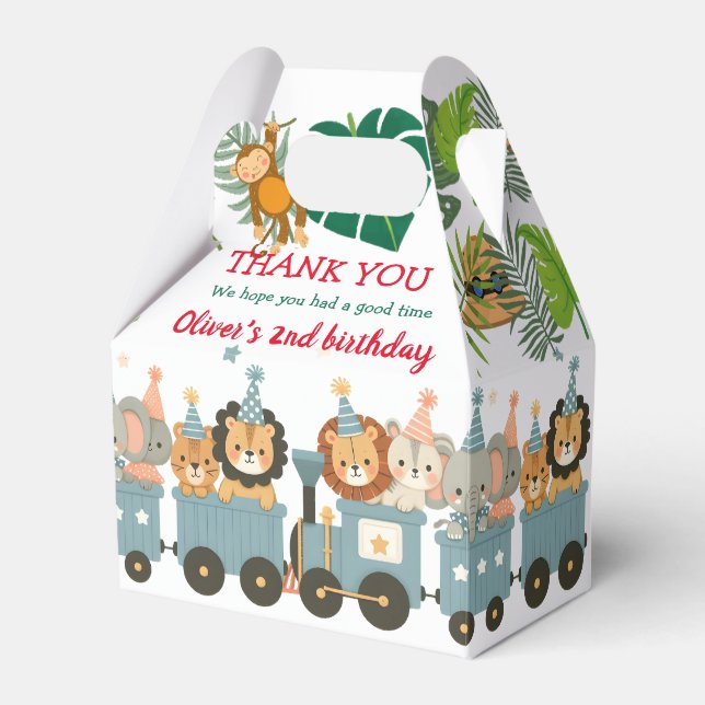 Cute Party Animals on Train Personalised Favour Box (Front Side)