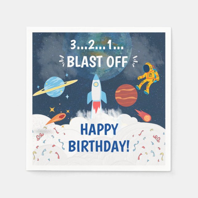  Cute Party Astronaut theme Birthday Napkin (Front)