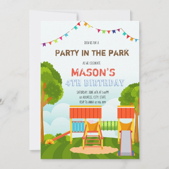 Cute party at the park invitation (Front)