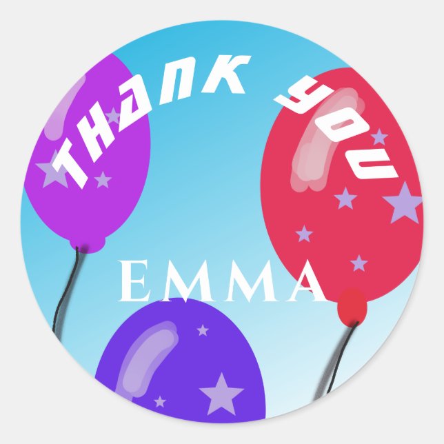 Cute Party Balloons Kids Birthday Thank You Classic Round Sticker (Front)
