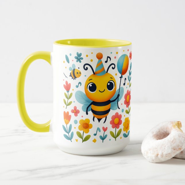 Cute Party Bee Ceramic Mug (With Donut)