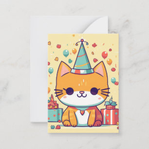 Cute party cat birthday, card