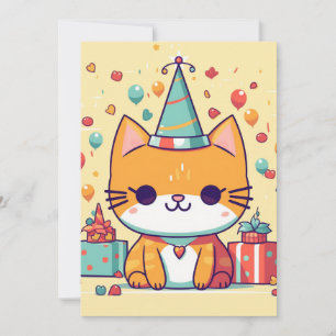 Cute party cat birthday, invitation