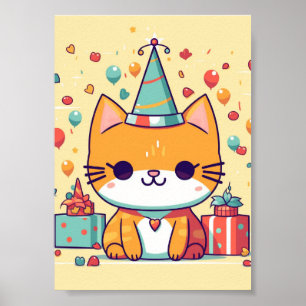 Cute party cat birthday, poster
