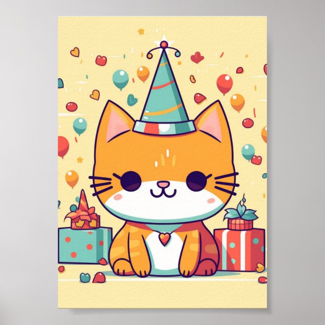 Cute party cat birthday,  poster (Front)