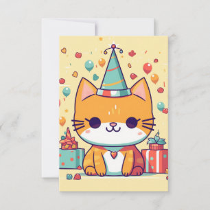 Cute party cat birthday, thank you card